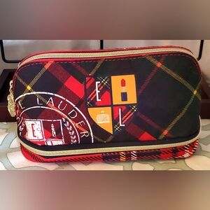 Estee Lauder Red and Black Plaid Toiletry Bag.Stuffed With Mystery Items !!